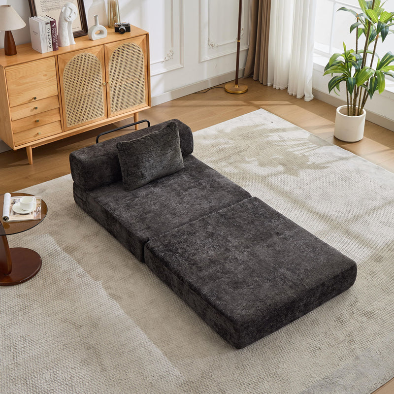Convertible Floor Sofa Bed With Fixed Shape Frame For Living Room - Black