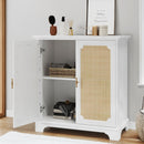 Rattan Decorated Sideboard Buffet Storage Liquor Cabinet - White