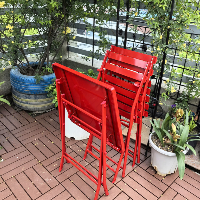 3 Piece Patio Bistro Set Of Foldable Square Table And Chairs