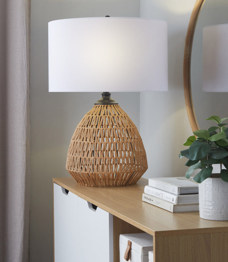 Congo - Contemporary Rattan Table Lamp - Natural / Matte Black / White