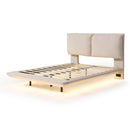 Full Size Upholstered Platform Bed with Sensor Light and 2 Large Backrests, Stylish Platform Bed with 2 sets of USB Port and Socket on each rear Bed Leg, Beige