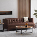 Mid Century Modern 3 Seater Sofa With Tufted Stitching - Dark Brown