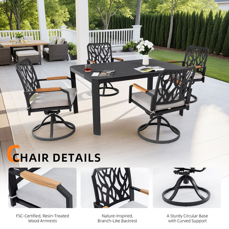 Outdoor Patio Furniture Dining Set With Sunbrella Fabric, Rectangular Table With Umbrella Hole