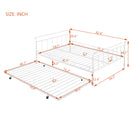 Full Size Metal Daybed with Curved Handle Design and Twin Size Trundle, White