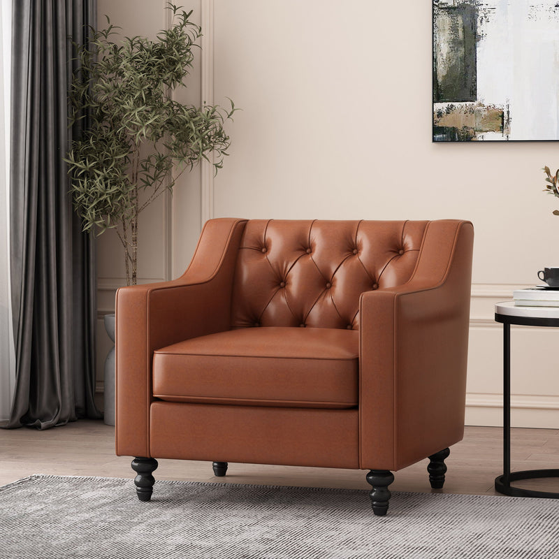 Contemporary Club Chair With Button Tufting And Birch Wood Legs