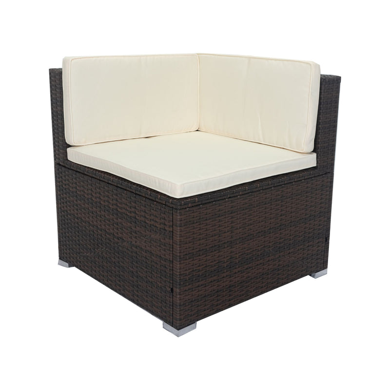 11 Piece Patio Wicker Conversation Set, 10 Seater Patio Sectional Set With 3 Storage Box Under Seat - Brown / White