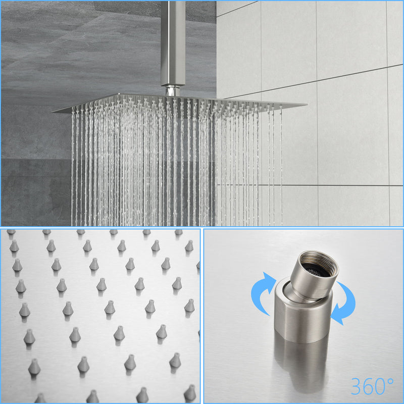 12" Ceiling Mount Square Shower System With Waterfall Tub Spout And Handheld Shower