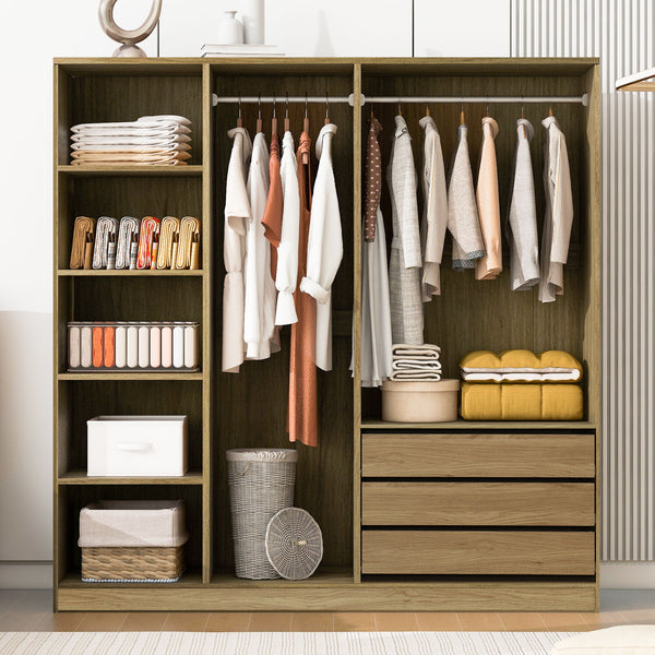 Doorless Storage Wardrobe For Dedroom With Shelves And 3 Drawers