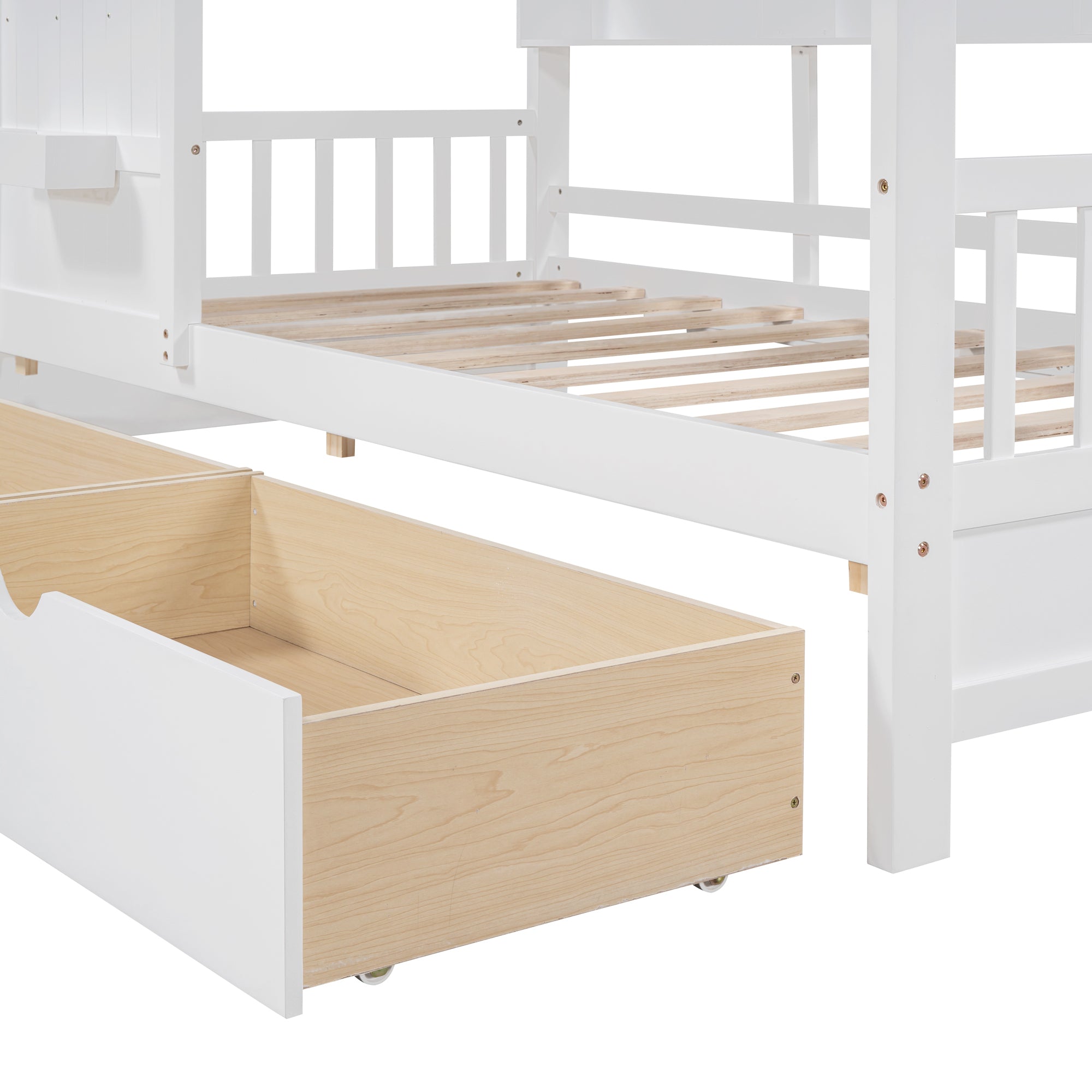 Wooden Twin Size House Bed with 2 Drawers,Kids Bed with Storage Shelf, White - Atlantic Fine Furniture Melbourne FL