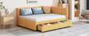 Full Size Upholstered Daybed with 2 Storage Drawers Sofa Bed Frame No Box Spring Needed, Linen Fabric (Yellow)
