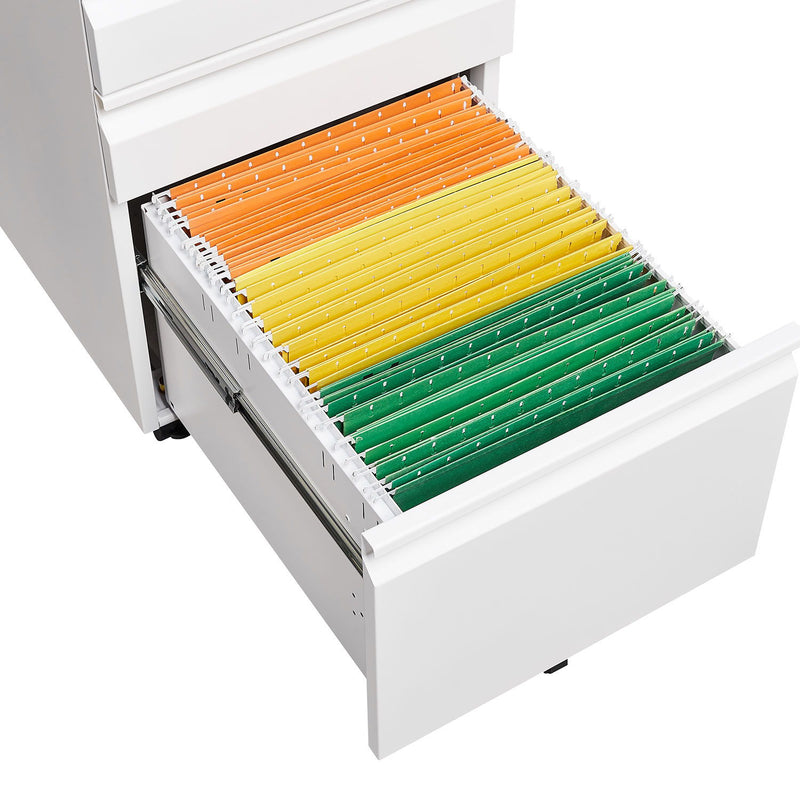 Contemporary Black 3 Drawer Mobile Filing Cabinet With Lock, Metal Office Storage For Legal / Letter Size