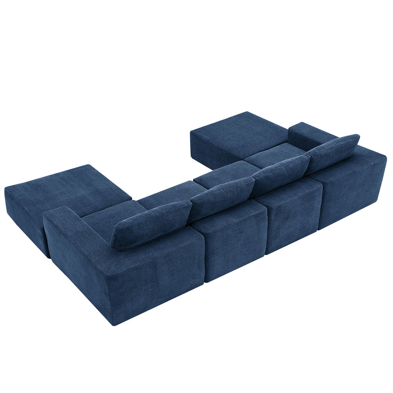 Modular U-Shaped Sectional Sofa, Luxury Chenille Floor Couch Set, Upholstered Indoor Furniture, Foam - Filled Sleeper Sofa Bed For Living Room, Bedroom, Free Combination