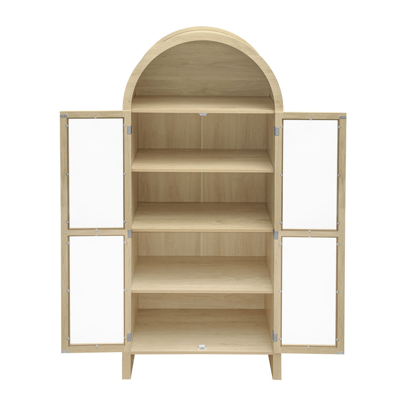 Tall Arched Kitchen Pantry, Modern Farmhouse Wood Kitchen Storage Cabinets, Arched Storage Display Cabinet With Adjustable Shelves, Versatile Cupboard For Kitchen, Dining Room - Natural