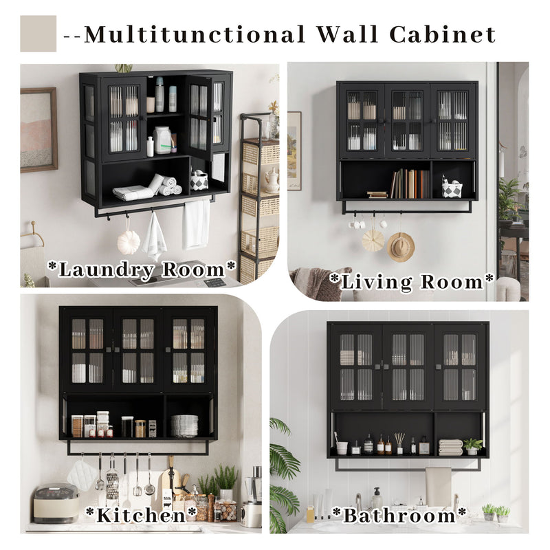 3 Door Wall Cabinet With Glass Door And Towel Bar