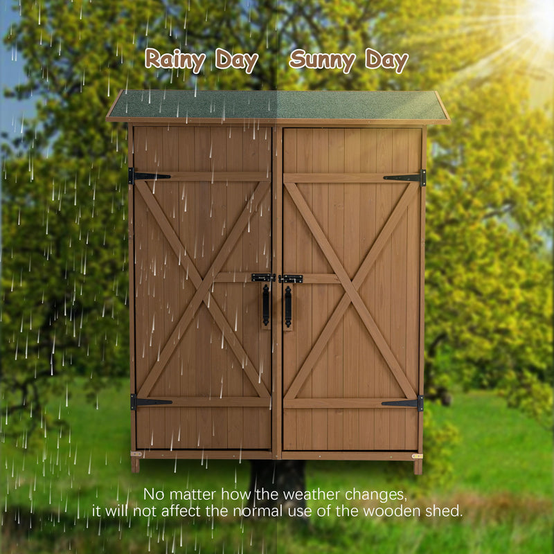 Outdoor Storage Shed With Lockable Door, Wooden Tool Storage Shed With Detachable Shelves & Pitch Roof