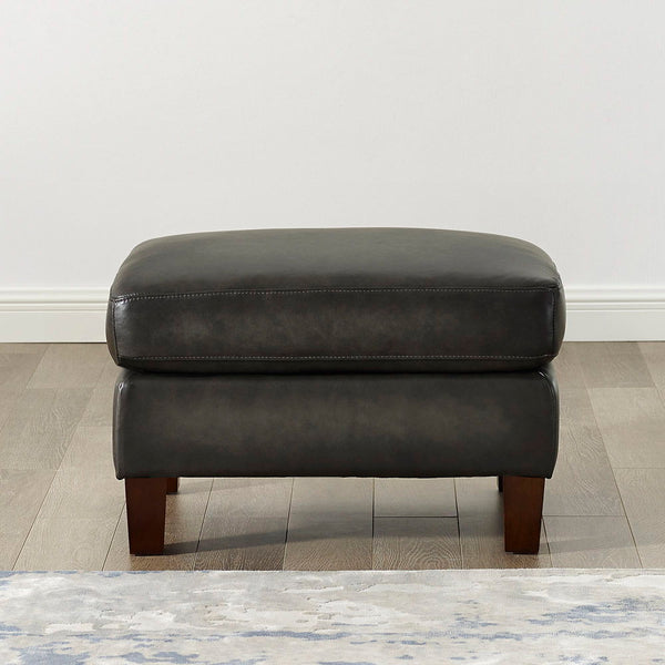 Weldon - Leather Ottoman - Gun Ash