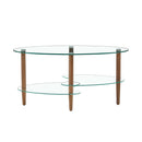 Transparent Oval Glass Coffee Table, Modern Table In Living Room Oak Wood Leg Tea Table 3-Layer Glass Table