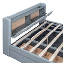 Upholstered Mother & Child Bed With Hydraulic Storage System, Drawer Box, Bedhead Storage Shelf And 2 Pairs Of Sockets & USB Ports