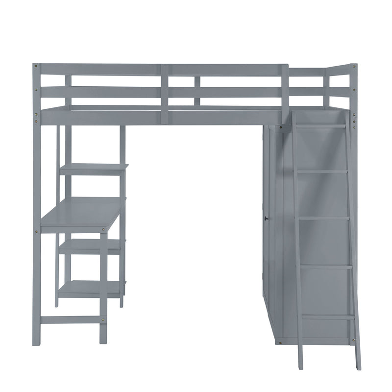 Loft Bed With Wardrobe And Desk And Shelves