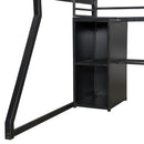 Full Size Gaming Loft Bed With Built In Work Station, Open Wardrobe, LED And Multiple Storage - Black
