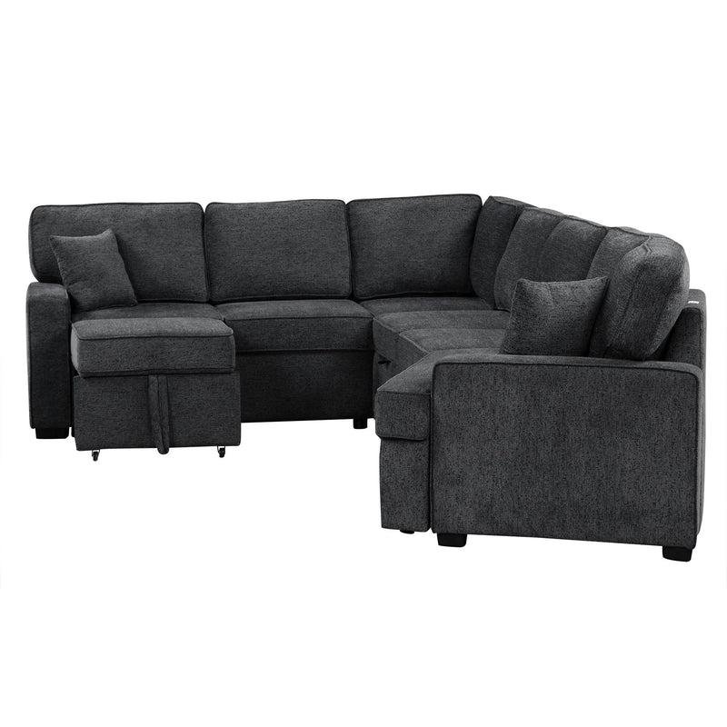 L-Shaped Sofa Sectional Sofa Couch Pull-Out Sofa Bed With Charging Devices And Cup Holders For Living Room