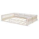 Wood Full Size Upholstered Platform Bed With Guardrail And Pillow - Beige