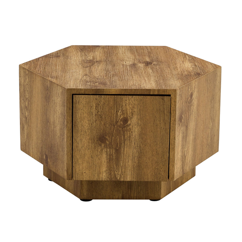 Hexagonal Coffee Table With Drawers - Wood