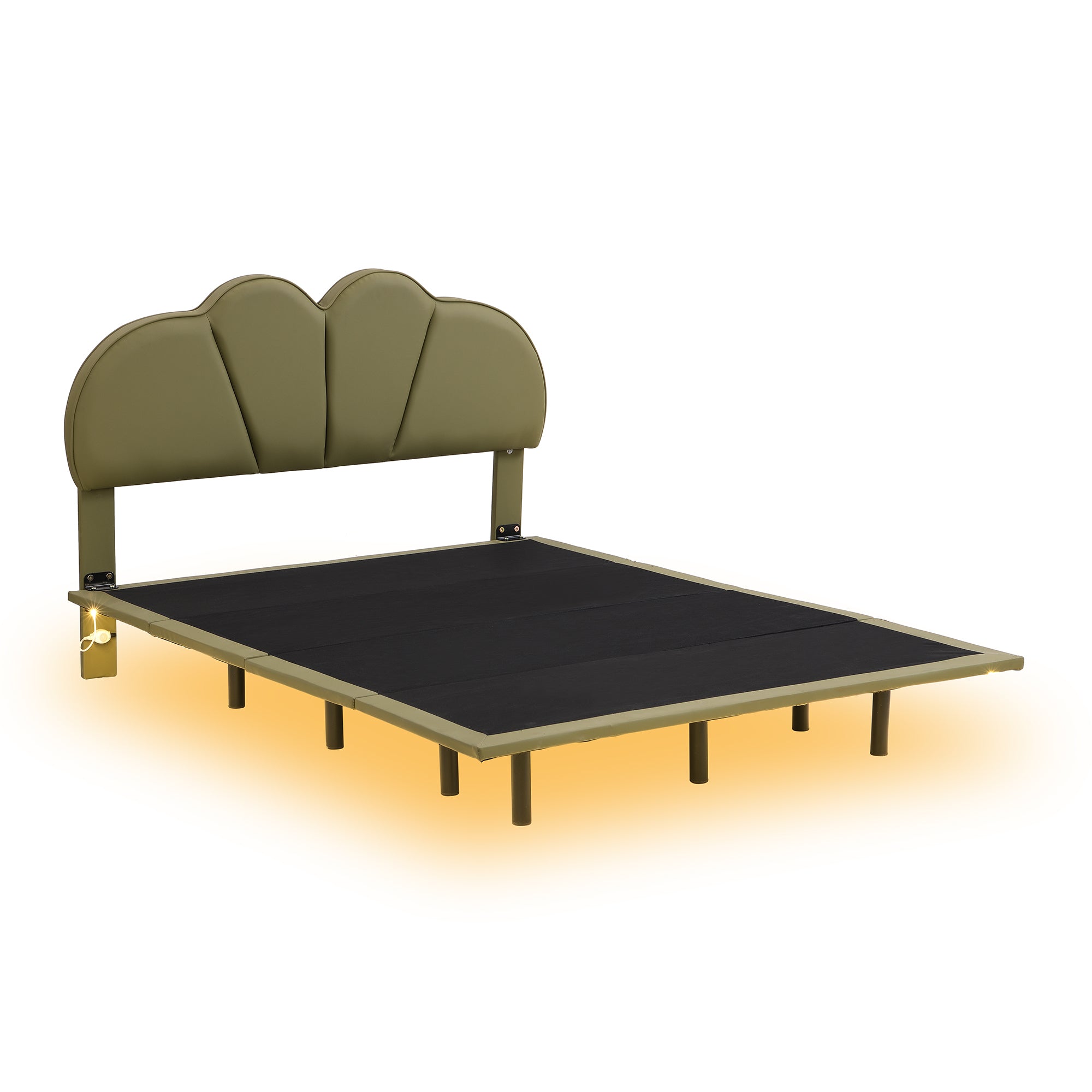Full Size Upholstery LED Floating Bed with PU Leather Headboard and Support Legs,Green - Atlantic Fine Furniture Melbourne FL
