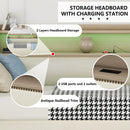 Twin Size Daybed with Hydraulic Storage, Upholstered Daybed with Lift Up Storage, Twin Leather Daybed with Charging Station and LED Lights,Beige