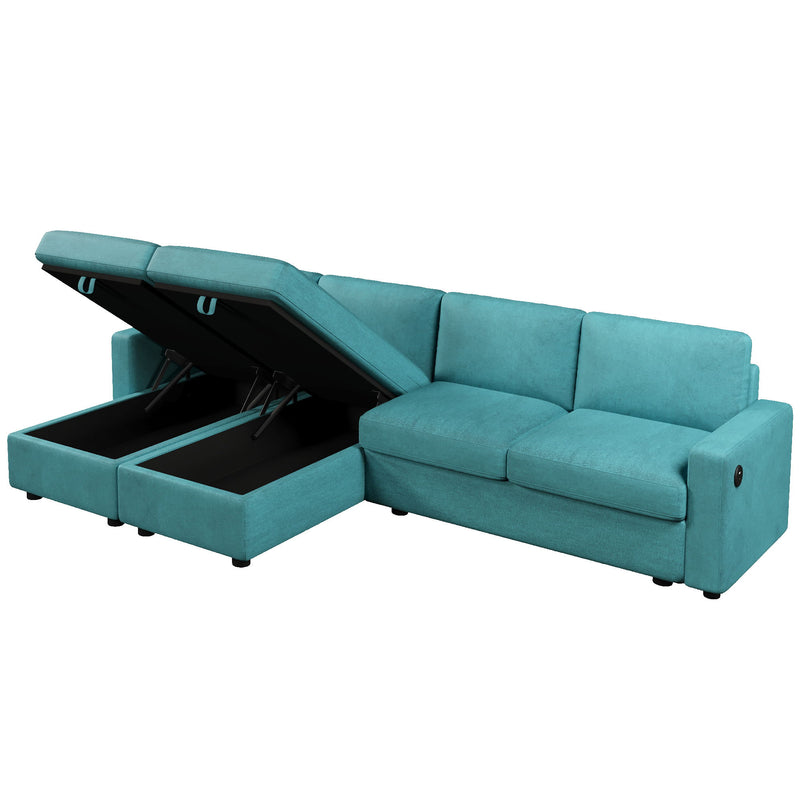 Convertible Sectional Sofa With Storage Chaise Lounges And USB Ports