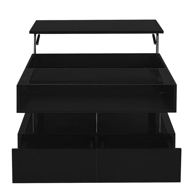 Lift Top Coffee Table With 2 Drawers, Hidden Space And LED Lights For Living Room
