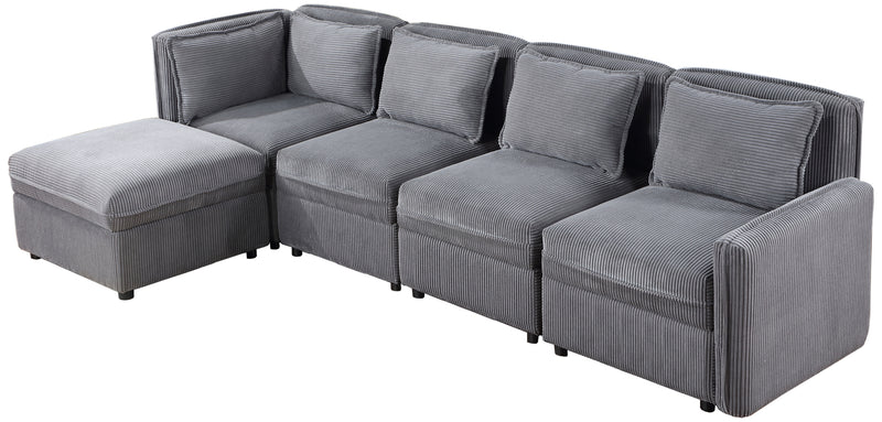 Modular Corduroy Sectional Sofa, Convertible L Shaped Couch Sofa with Storage,  5 Seat Sofa Couch for Living Room, Dark Gray