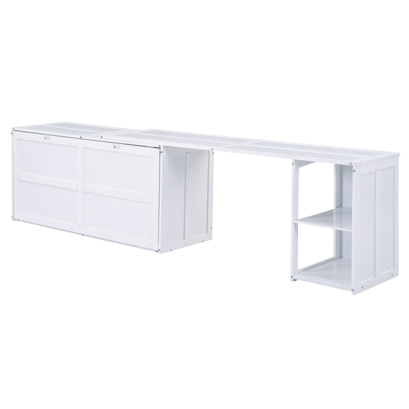 Queen Size Murphy Bed with Rotable Desk, White