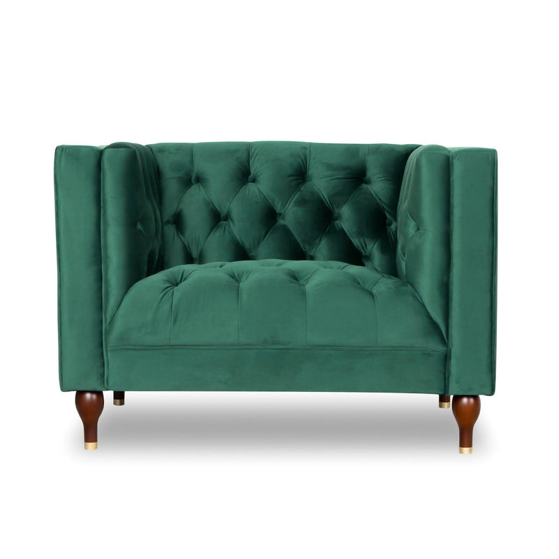 Evelyn - Mid-Century Modern Tufted Back Velvet Lounge Chair - Green