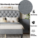 Full size Adjustable Headboard with Fine Linen Upholstery and Button Tufting for Bedroom,  Wave Top  Light Gray