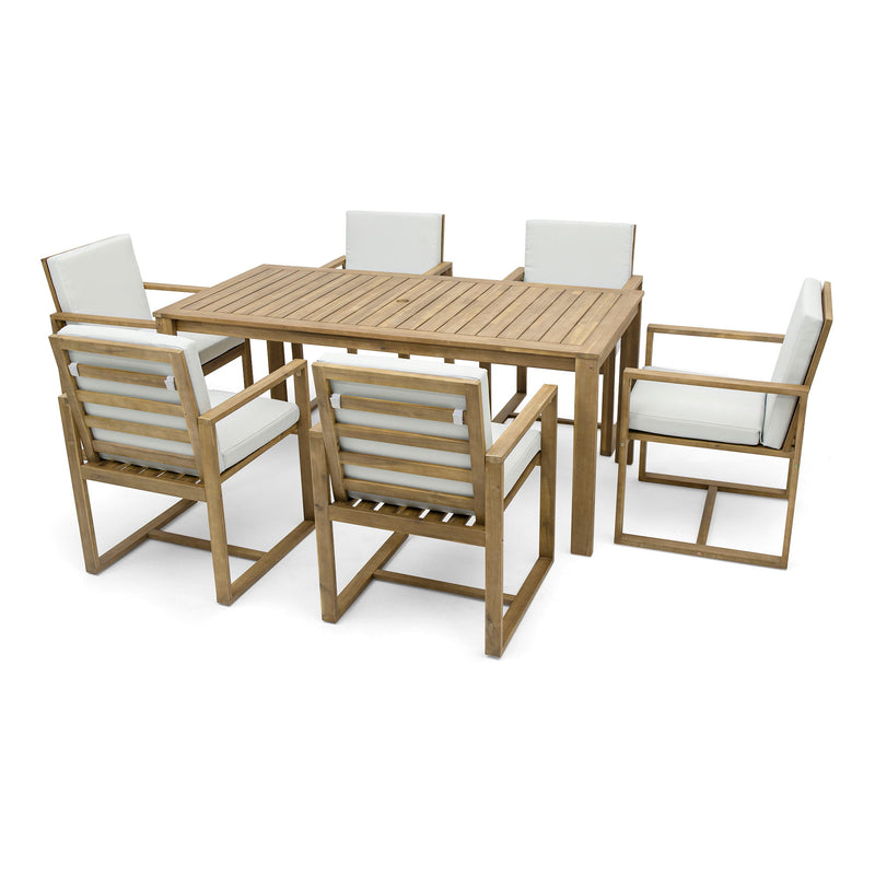 Patio Dining Set Outdoor Dining Table And Chair Set With And Removable Cushions For Patio, Backyard, Garden - Light Teak