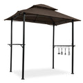 Outdoor Grill Gazebo With Double Tier Soft Top Canopy, Steel Frame, Bar Counters & Hook