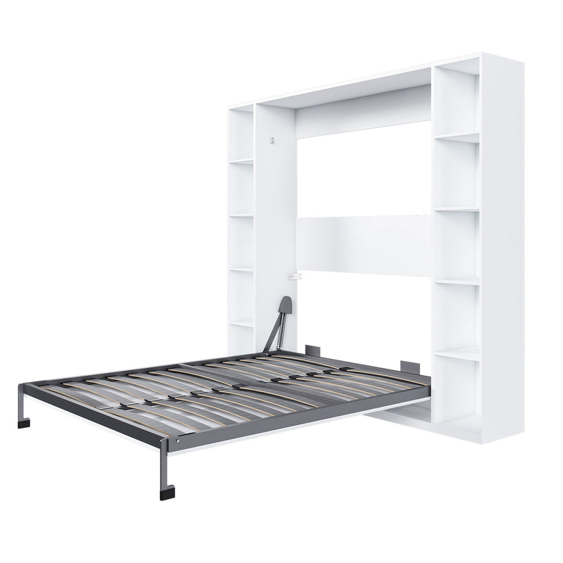 Queen Murphy Bed With Storage Cabinet - White
