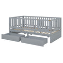 Daybed With Fence Guardrails And 2 Drawers, Split Into Independent Floor Bed & Daybed