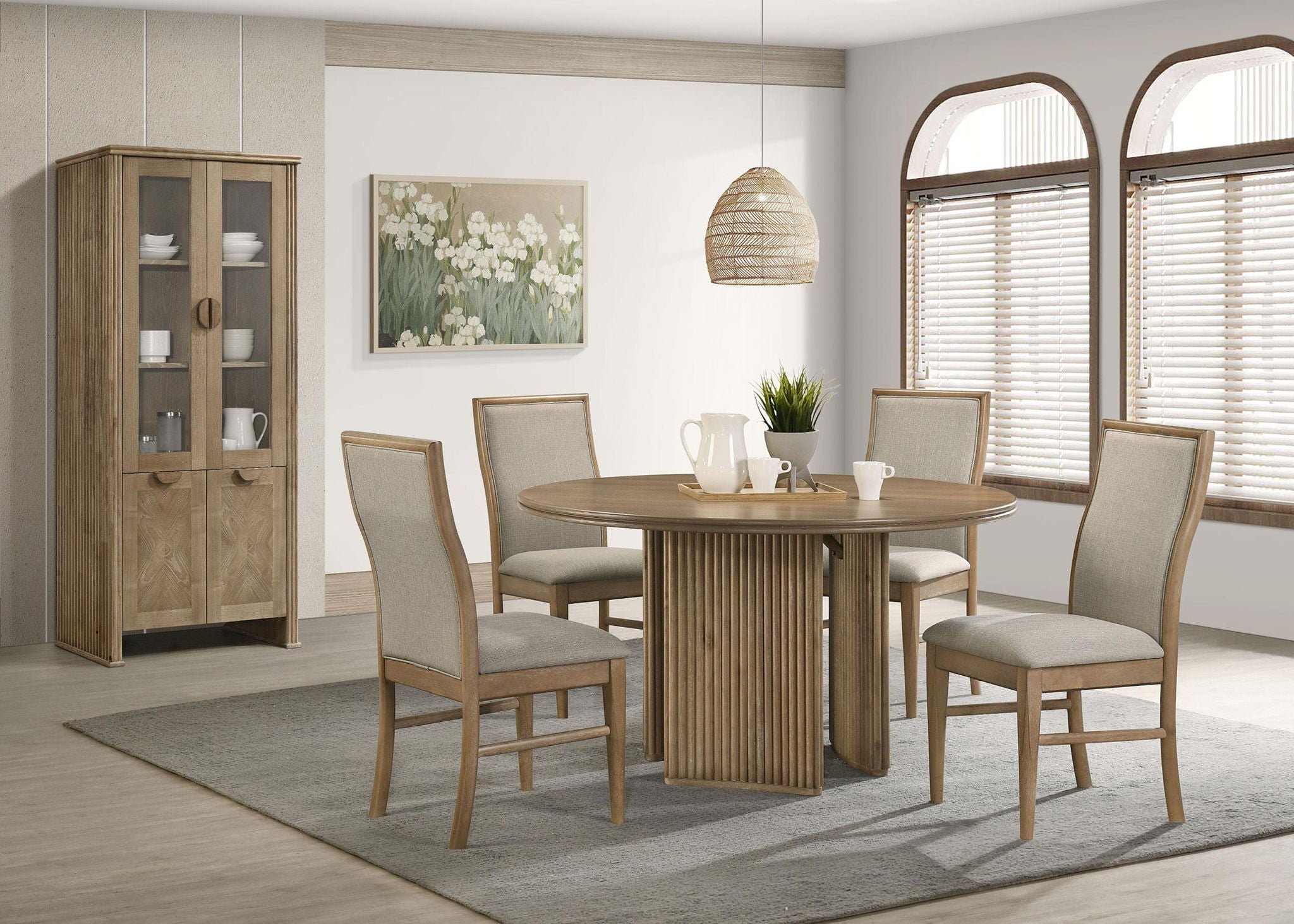 Adina 53-inch Round Wood Dining Table Distressed Light Brown - Atlantic Fine Furniture Melbourne FL