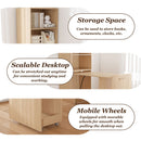 Stretchable Office Desk With Storage Shelves And Mobile Wheels