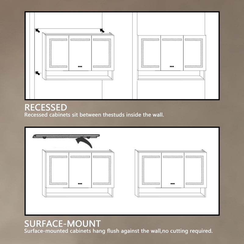 LED Lighted Bathroom Medicine Cabinet With Mirror, Recessed Or Surface LED Medicine Cabinet, Defog, Stepless Dimming, Color Temper Change, Storage Shelves