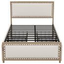 Full Size Upholstered Platform Bed with Nailhead Decoration and 4 Drawers, Brown