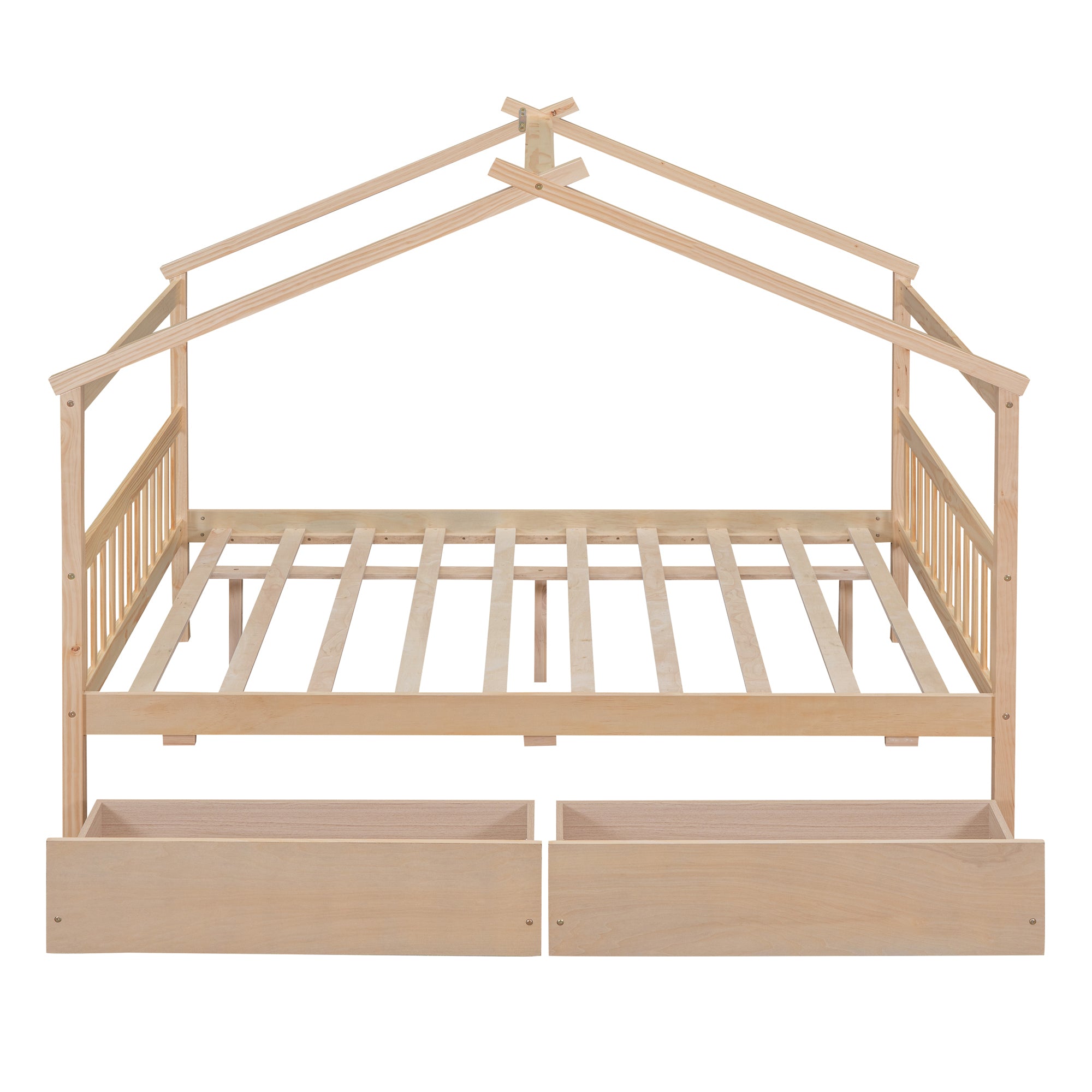 Full Size Wooden House Bed with Drawers, Natural - Atlantic Fine Furniture Melbourne FL