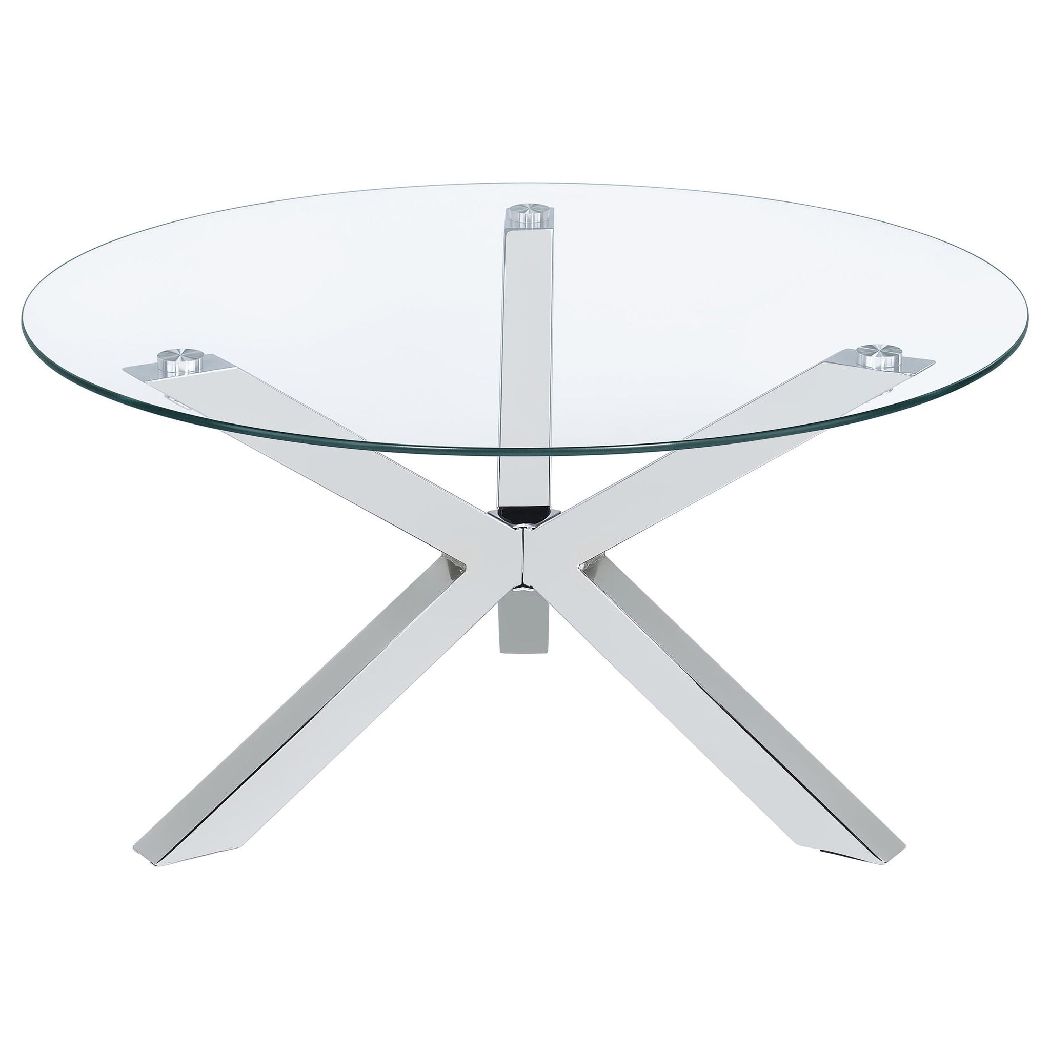 Kenzie Round Tempered Glass Top Cocktail Coffee Table Chrome - Atlantic Fine Furniture Melbourne FL
