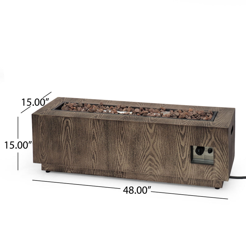 Wellington Square Iron Fire Pit With Wood Pattern Design And 50,000 Btu Output