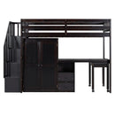Loft Bed With Stairs, Bookshelf, Drawers, Desk & Wardrobe, Space Saving Multifunctional Furniture