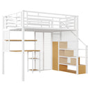 Metal Loft Bed With Wardrobe, Desk, Storage Shelves