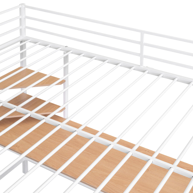Full Metal Loft Bed with Desk and Shelve, White