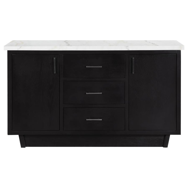 Sherry - 3-Drawer Marble Top Dining Sideboard Server - White And Rustic Espresso